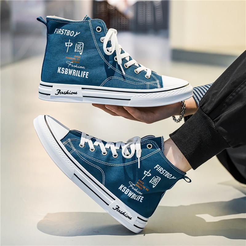 

Black men s shoes 2025 new winter casual high-top canvas board shoes student versatile cloth shoes increase sports trend 44