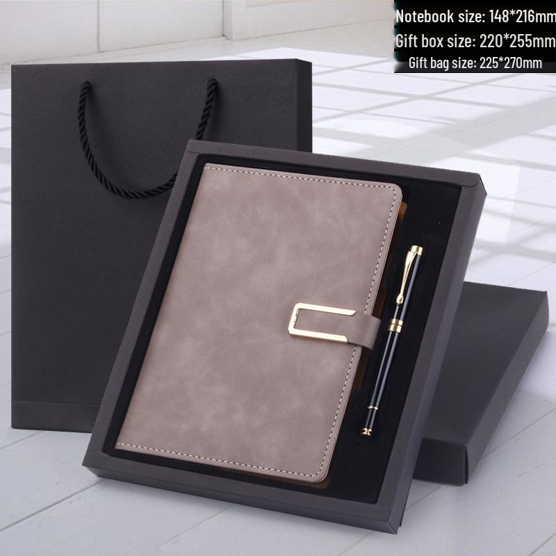 Men's Business Notebook with Printed Pages, Leather Cover, Magnetic Buckle, and Pen Holder. Perfect for Meeting Minutes and Office Use.