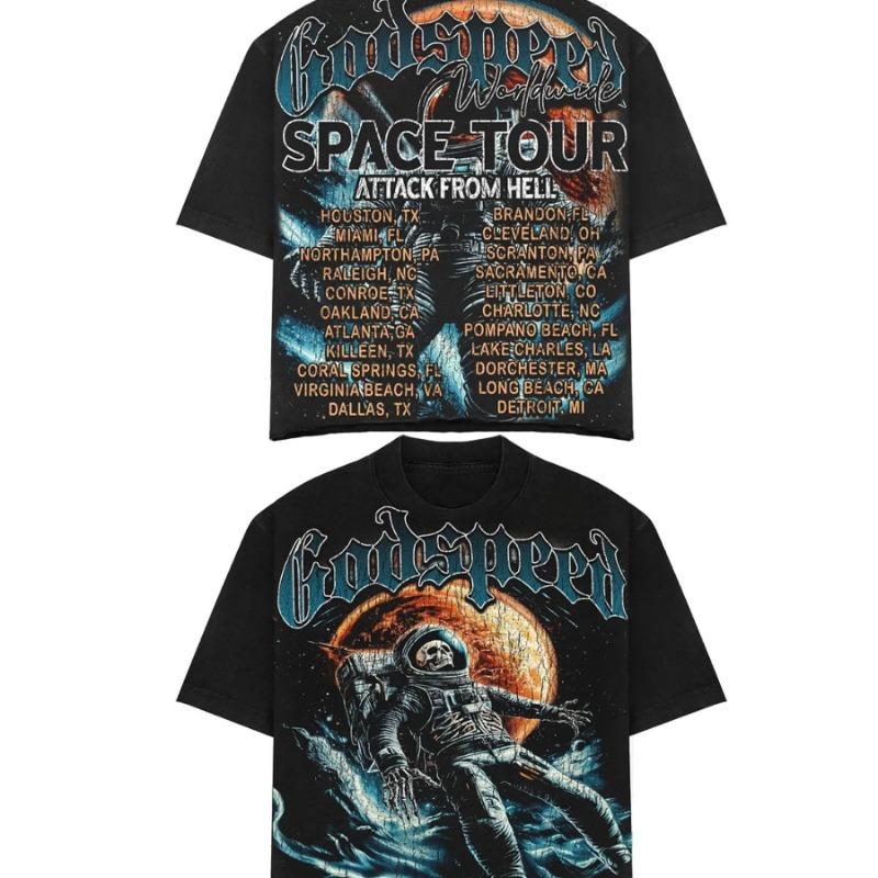

Men s Heavy Metal Graphic T-shirt Astronaut Flame Space Tour Band T-shirt Metal Head Summer Rock Style Printed Top 3XL