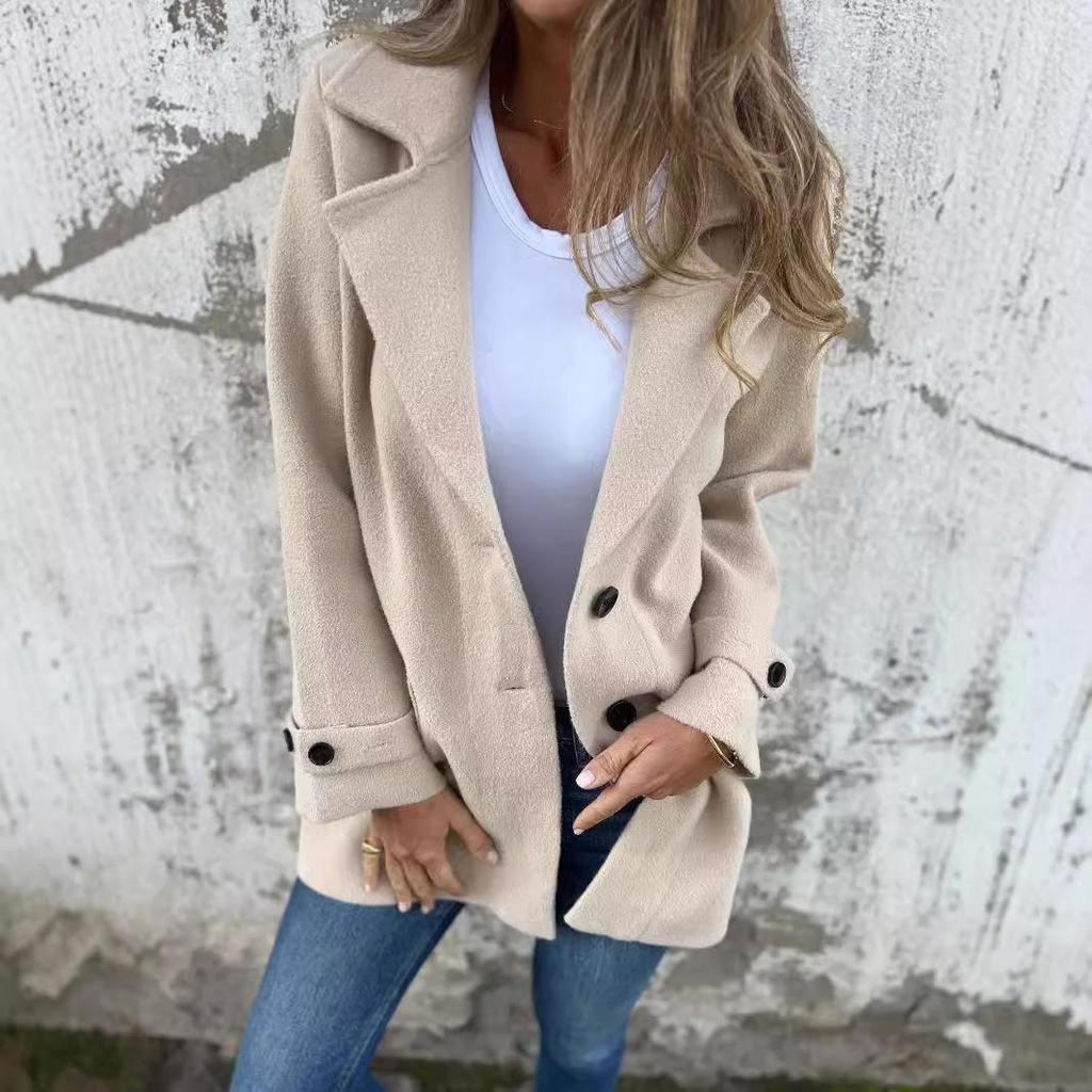 2024 European & American Women's Woolen Coat: Casual Loose Lapel Cardigan with Fake Pockets for Autumn & Winter
