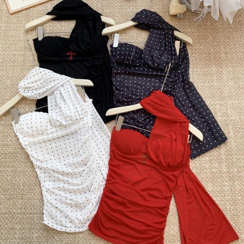 Stylish Polka-Dot Sexy Halter Top for Women—New Arrival Elegant Flattering Slimming and Versatile Top with A Ribbon