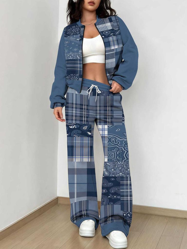 Splicing Autumn And Winter New European And American Women'S Clothing Retro Pattern Printing Suit Women
