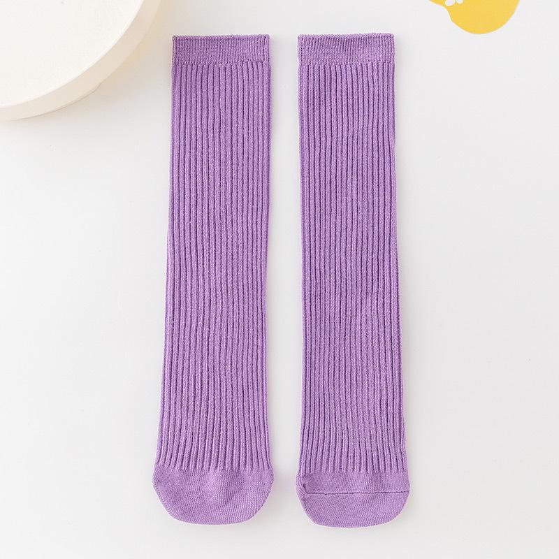 Korean-Style Candy Color Mid-Calf Cotton Socks for Girls and Babies - Thin, Double Needle, Spring & Autumn Piled Socks