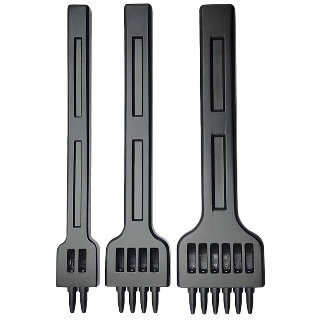 3 Pieces DIY Leather Tools 2/4/6 Prongs Chisels Craft Row Hole