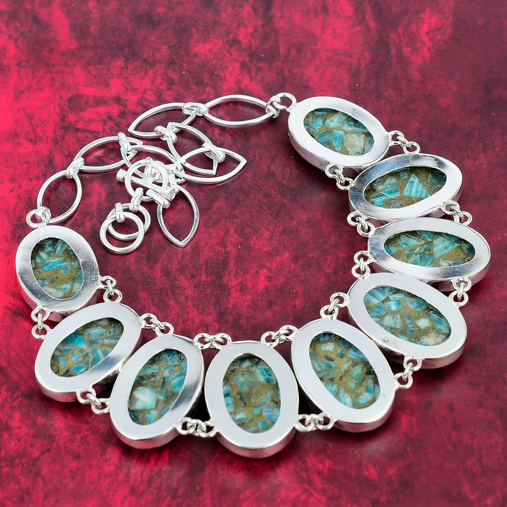 Copper Amazonite Necklace, 925 Solid Sterling Silver Necklace Gemstone Handmade Jewelry, Adjustable Chain Necklace Anniversary Gift For Mother