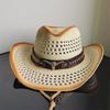 Holllow Cowboy Straw Hat Women Men Summer Handmade Vintage Hollow Western Brim Sun Protection Fisherman Mountaineering Bohemian