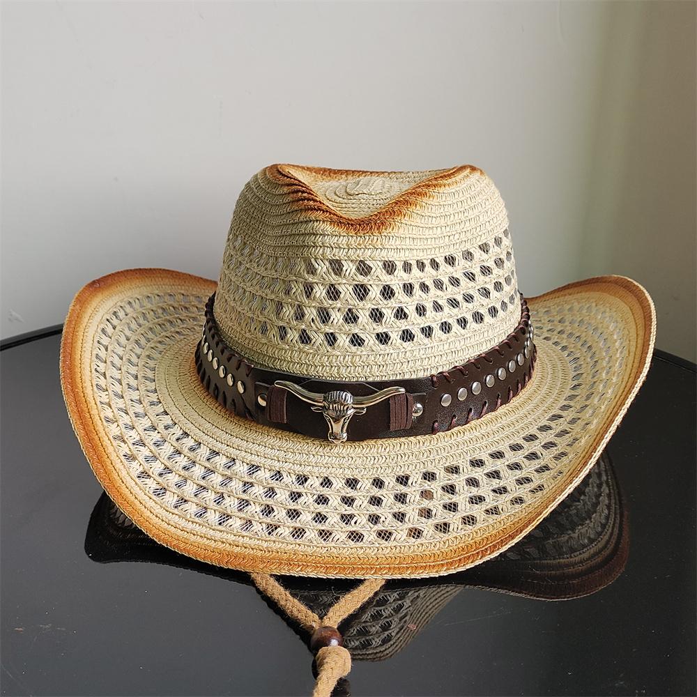 Holllow Cowboy Straw Hat Women Men Summer Handmade Vintage Hollow Western Brim Sun Protection Fisherman Mountaineering Bohemian