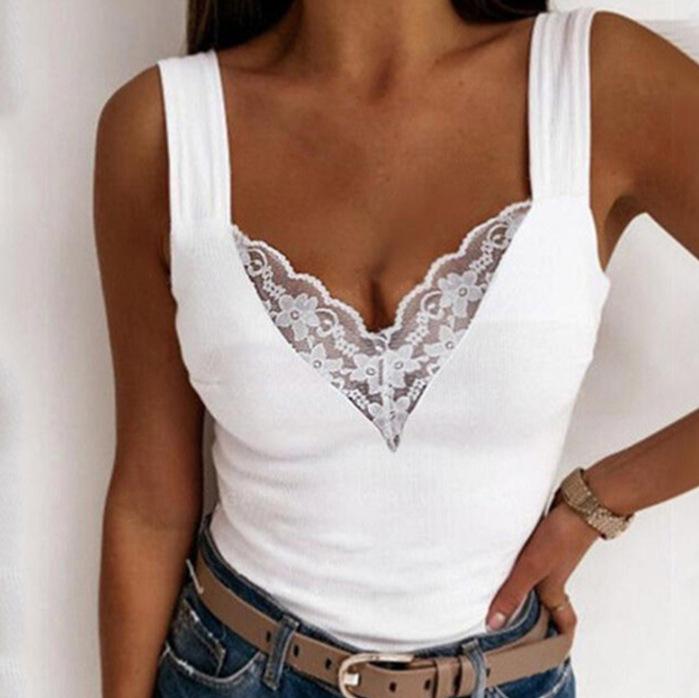 Women's V-Neck Lace Spaghetti Strap Tank Top