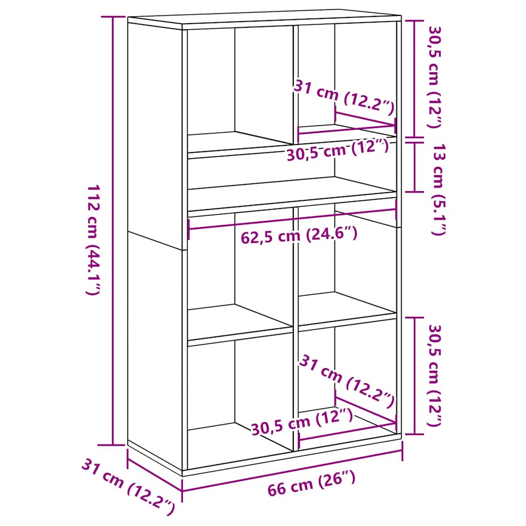 Bookshelf Black 66 x 31 x 112 cm Engineered Wood