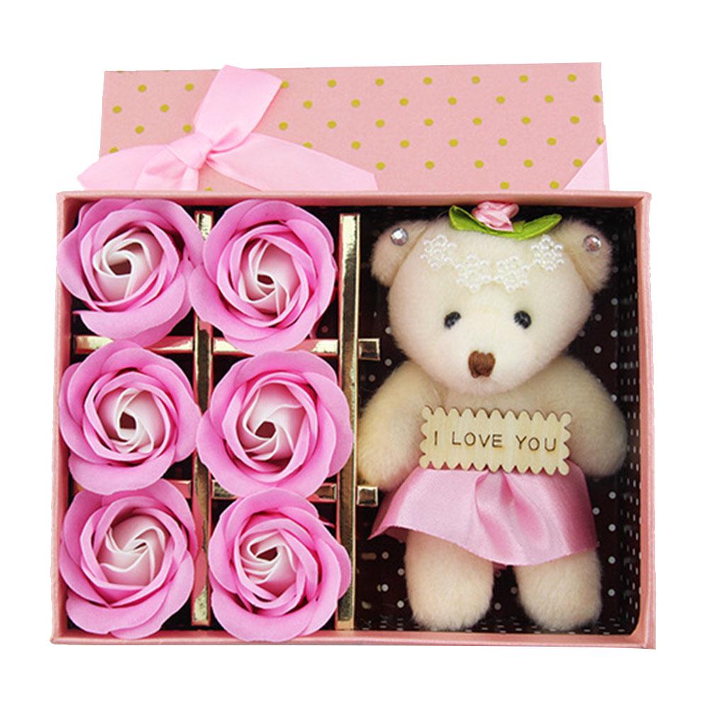 Romantic Life Bear Flower Doll Valentine Rose Artificial Soap Day Gift 6Pcs Partyation