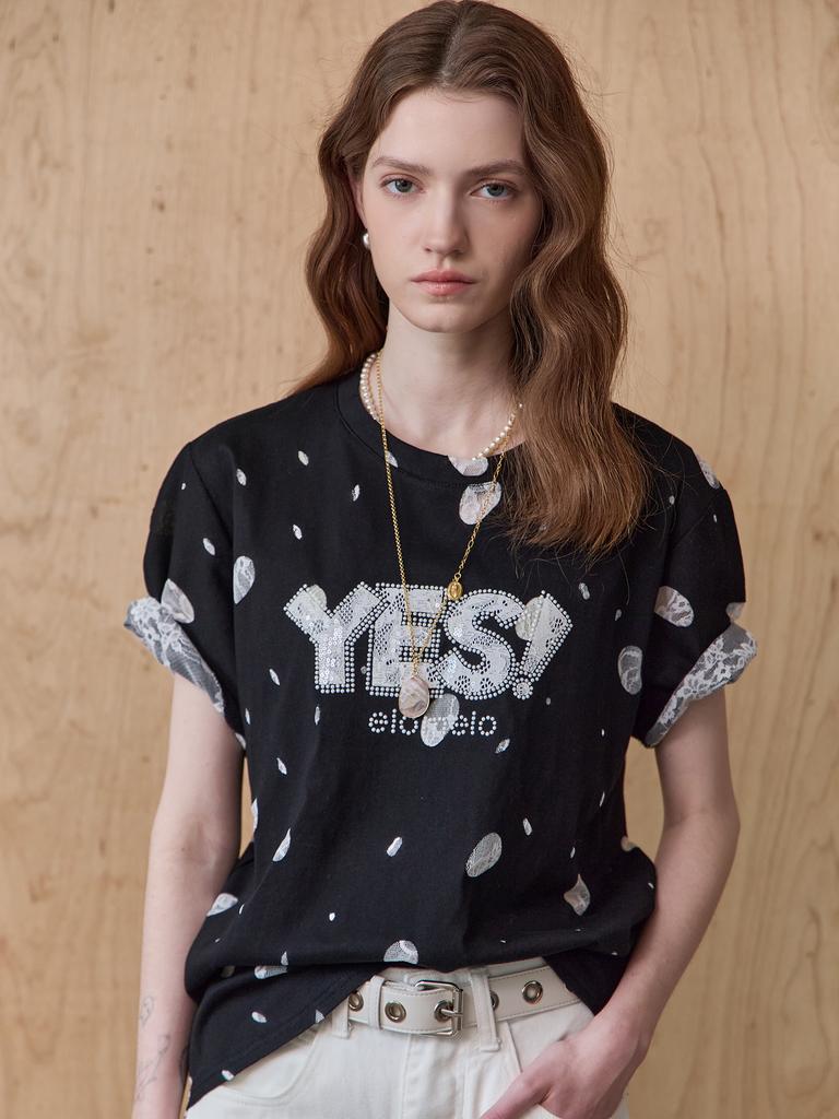 MAXZA Lace Lettering Distressed Short Sleeve T-Shirt