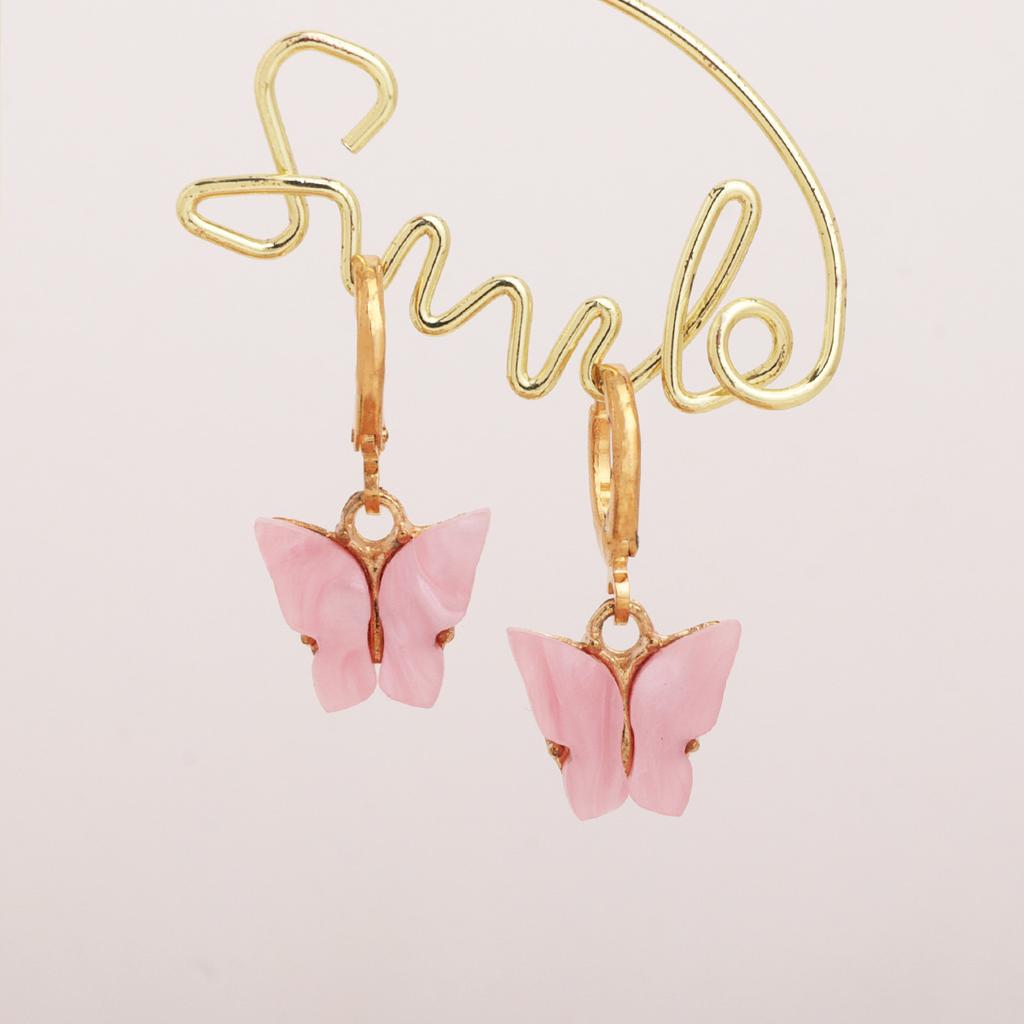 Fashion New Women's Butterfly Earrings Colored Acrylic Butterfly Pendant Gold Ear Buckle Ear Accessory Set