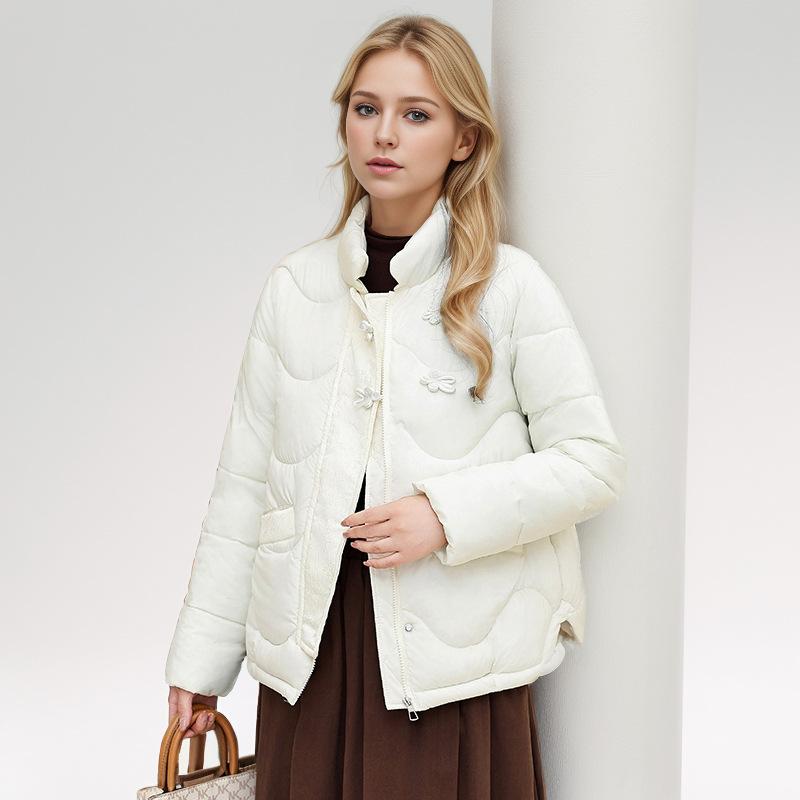 GMXIA Women's Vintage Casual Solid Color Print Autumn Winter Long Sleeve Stand Up Jackets & Coats