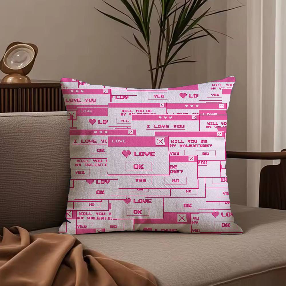 Valentine's Day Stickers X Pillow Case Anti-dustmite Pillowcase Invisible Zipper Silky Short Plush Sofa Cushion Cover