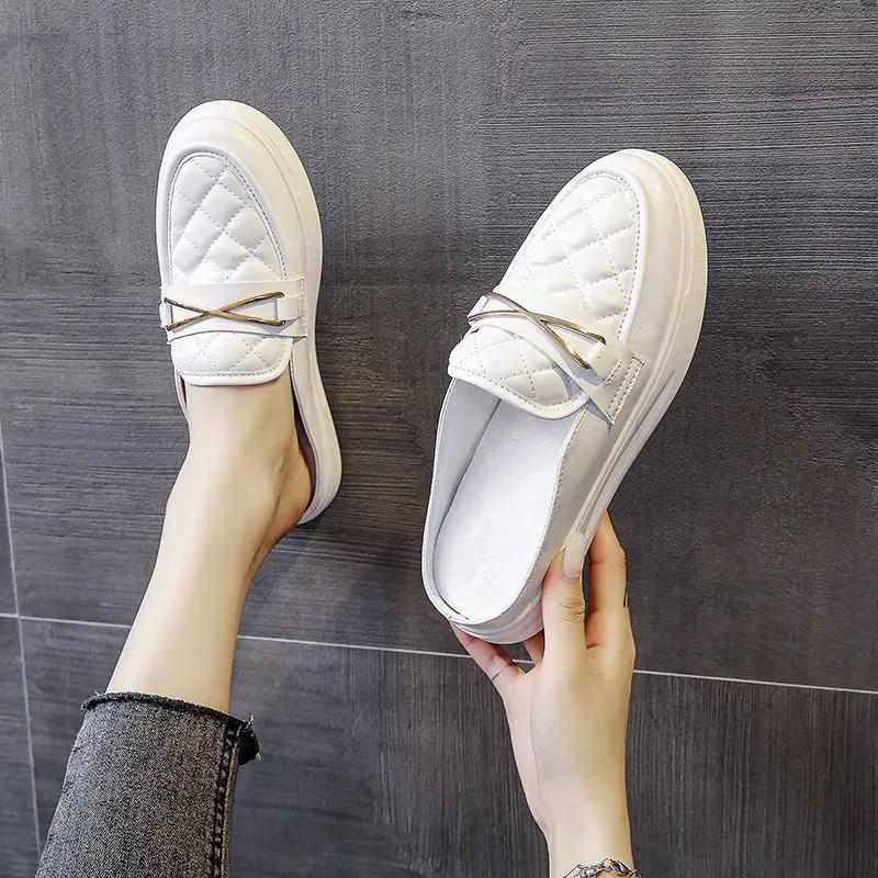 Fashion Shoes For Women Mules Outside White Woman Slippers Slides Sandals Leather Flat Waterproof Young On Sale Low Price B H Sandal F I