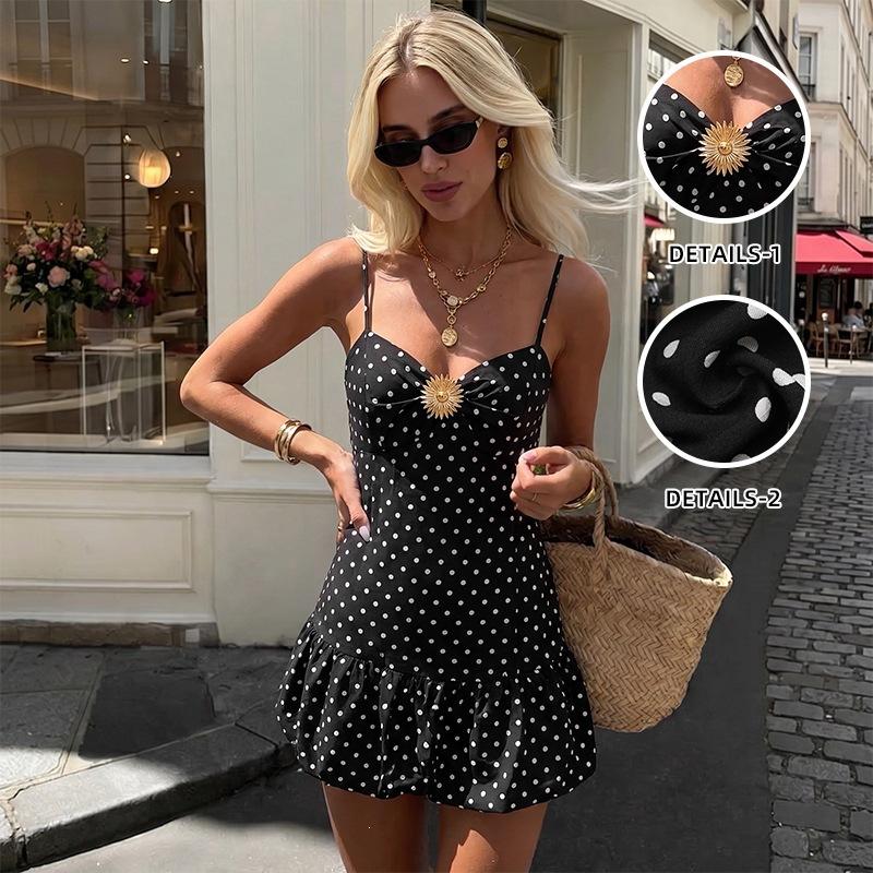 Summer polka dot suspender dress trendy fashion suspender short dress European and American foreign trade cross-border sexy babes dress