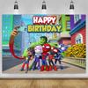 Sfondo Carino a Tema Spidey e i Suoi Fantastici Amici Buon Compleanno Supereroe Bambini Sfondo per Foto Banner Decorazione Festa del Bambino Oggetto di Scena