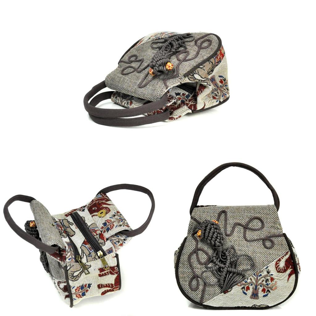 Bohemian Style Mini Woven Cloth Bag With Zipper Pocket For Casual Travel