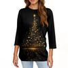 Women's Fashionable Casual Three Quarter Sleeve Christmas Printed Collar Pullover Top
