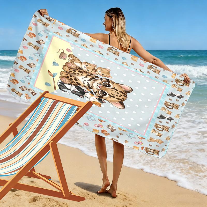 Süßes Tier Cartoon Print Strandtuch, Großes Weiches Schnelltrocknendes Handtuch für Strand Camping Schwimmen