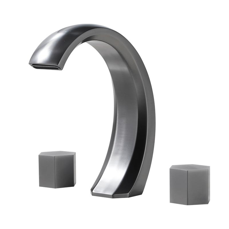 Light Luxury Bathroom Basin Faucet Gun Gray Copper Three Holes Two Handles Hot Cold Mixed Water Faucet Household  Basin Tap