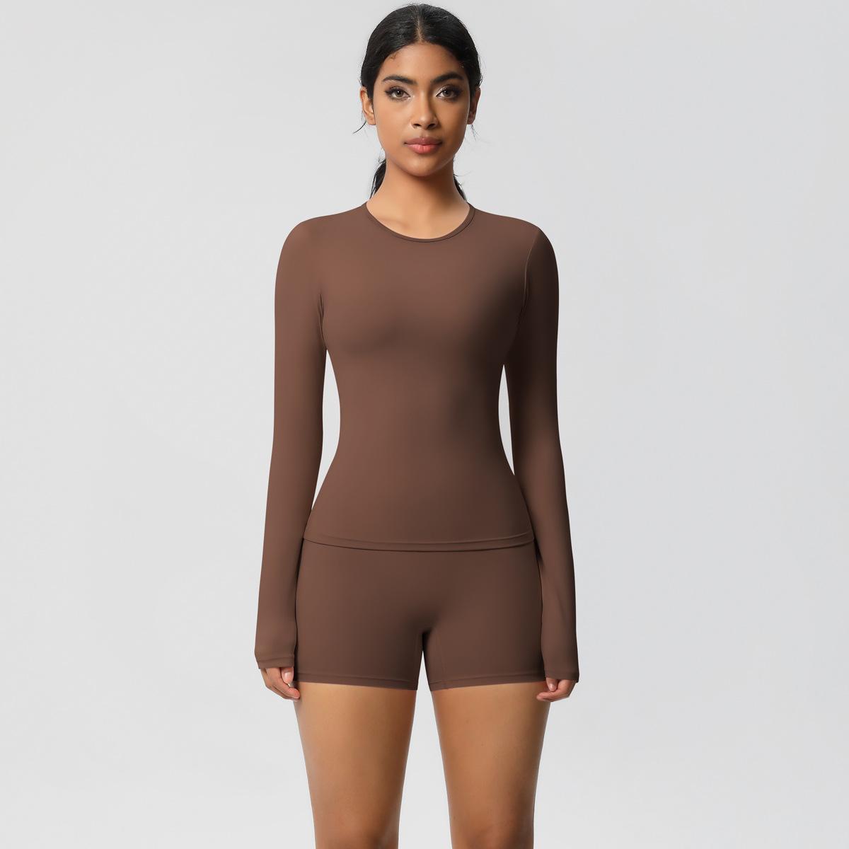 

Новый облегающий комплект для йоги с длинным рукавом, быстросохнущий, дышащий, для бега на открытом воздухе и фитнеса, комплект из двух предметов для женщин S