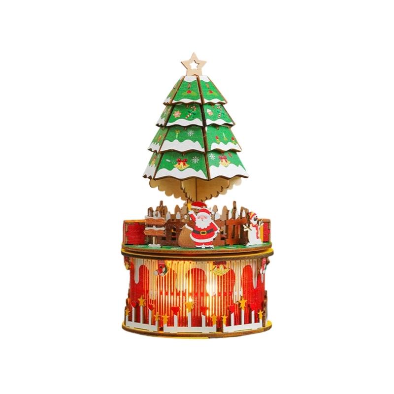 Christmas Wooden Music Box Model Building Block Handmade Holiday Decoration Boys and Girls Birthday Gift