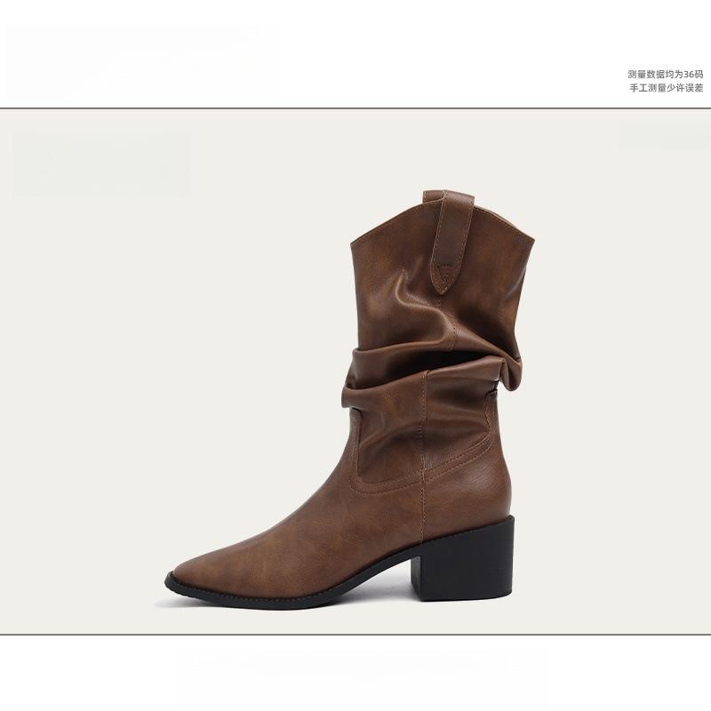 

Keep version~ Frosted suede V-mouth western cowboy boots women s retro mid-wind boots high-heeled sleeve slim stacking boots 40 коричневый