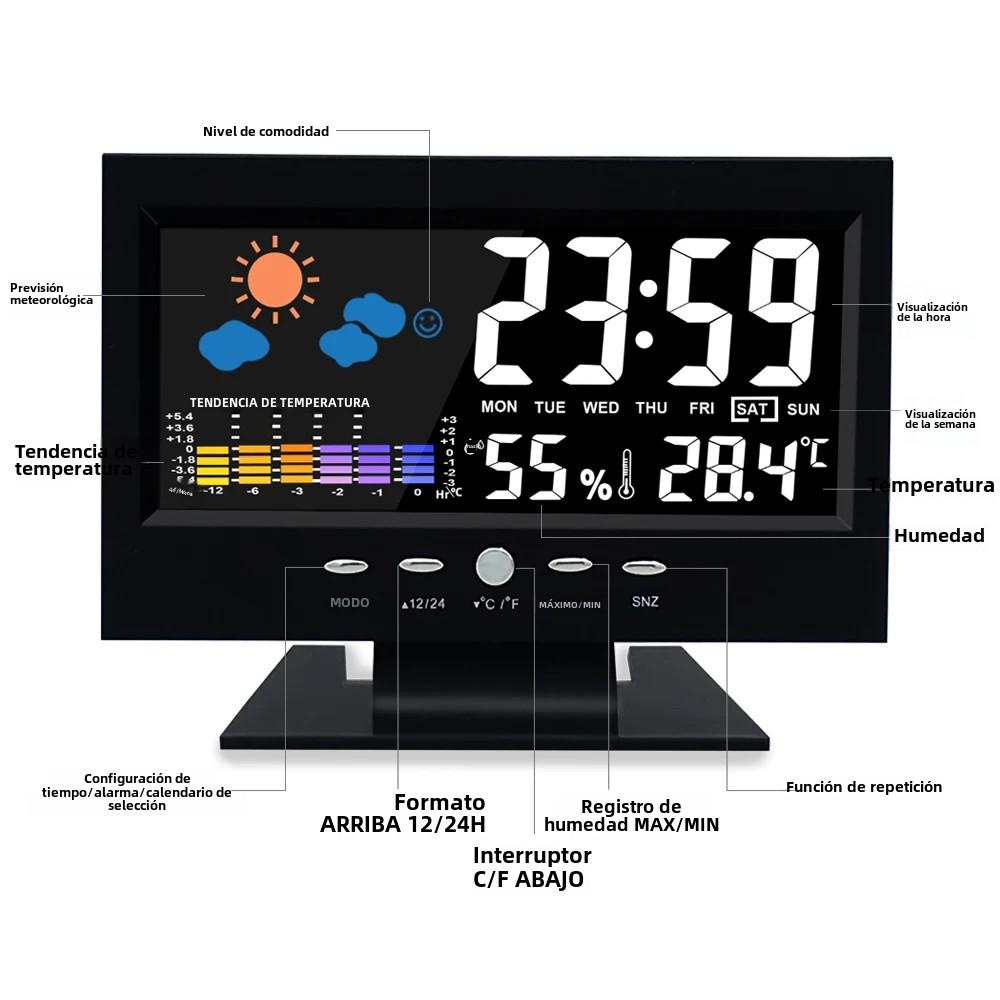 Wetterstation Digitales Temperatur-Feuchtigkeitsmessgerät Uhr Thermometer Hygrometer Kalender Temperaturtrend Alarm Komfortniveau