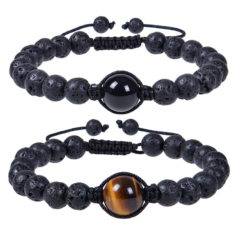 

2025 Unisex Obsidian & Lava Stone Woven Bracelet - 12MM
