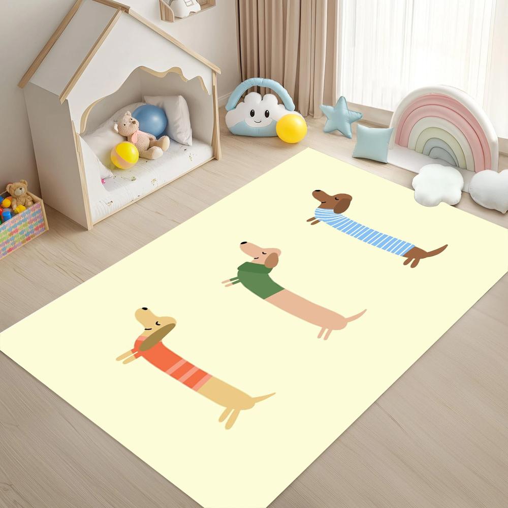 Dark Green Dachshund Parade Area Rug Non Slip Washable Mat for Nursery Playroom Kids Bedroom Pet Lover Gift Home Decor