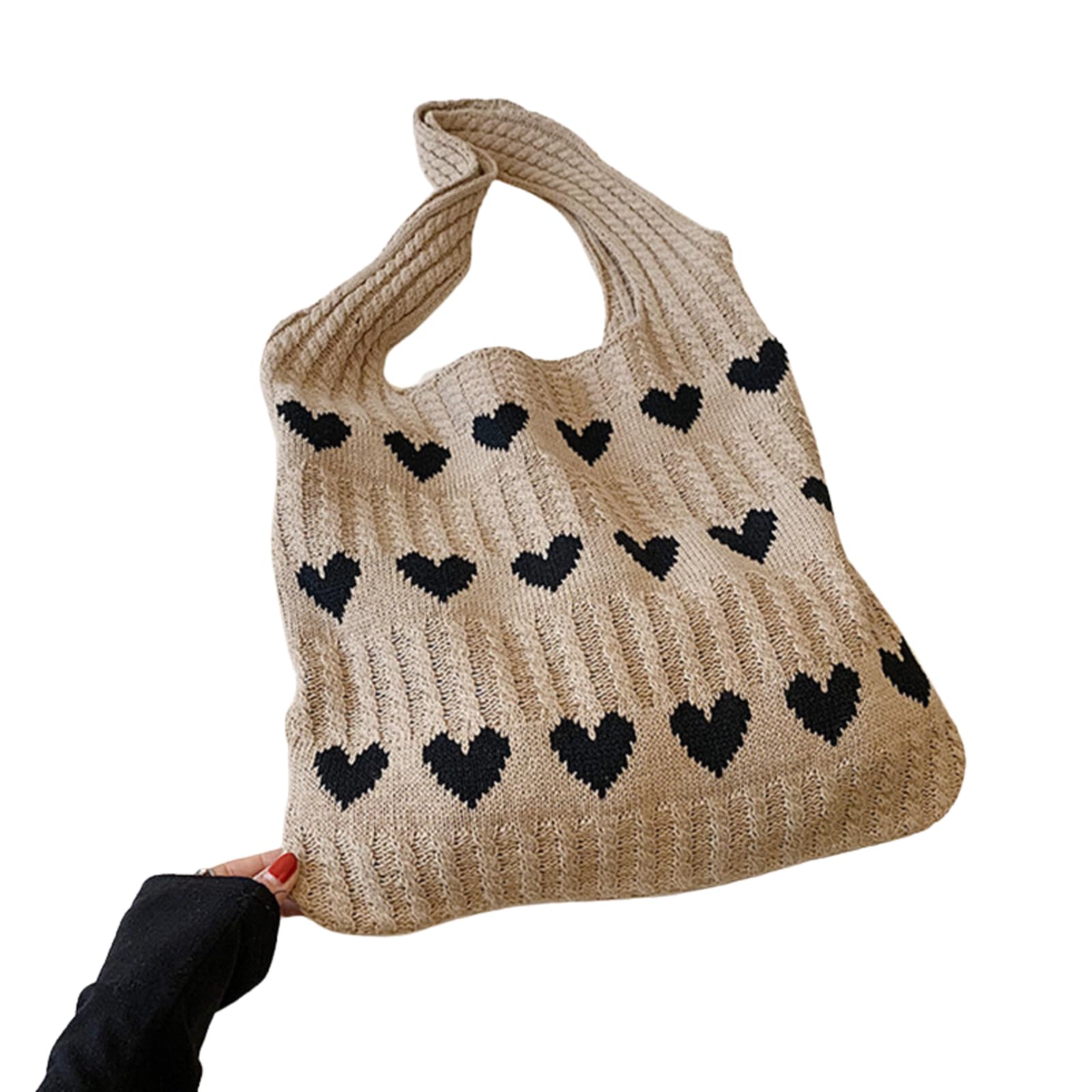 

Knit tote knit tote woven shoulder large A4 size [Sunny Glow] bag, bag, bag, bag, bag, woven, heart, cute, Korean, capacity, lightweight, (beige)