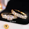 2pcs Female Gold Color White Zircon Stone Square Ring Set Vintage Gold Color Bridal Wedding Bands Party  For Women