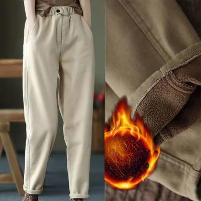 Pantaloni Harem Donna Autunno Inverno Plus Velluto Spessi Pantaloni Elastici a Vita Alta Tinta Unita Abbigliamento Donna