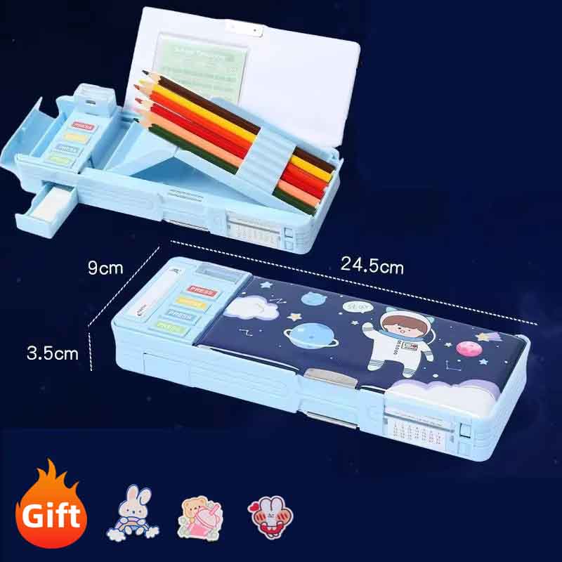 Multi Functional Primary School Cartoon Pencil Case Creative and Cute Double-layer Multifunctional Large Capacity Stationery Box