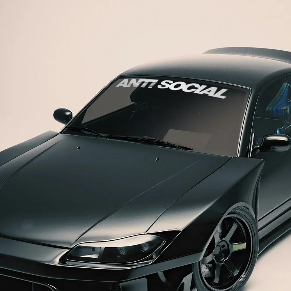 Adesivo per parabrezza anteriore auto Slogan ANTI SOCIALE Vinile PVC Autoadesivo Decorazione Auto Styling Adesivi Accessori