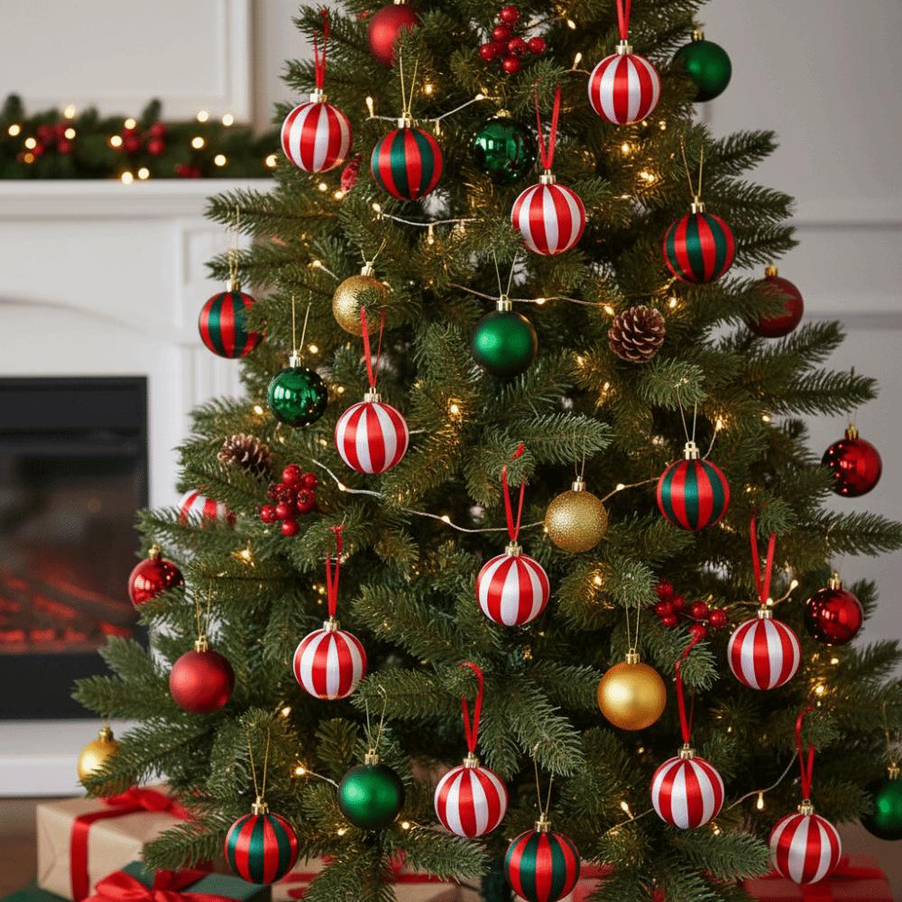 6 Stück Kreative Weihnachtskugel-Ornamente Elegant 8cm Weihnachtsbaum Hängeanhänger Rot Weiß Gestreift Bruchsicher