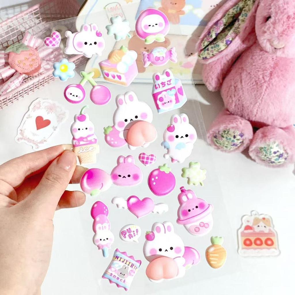 Cute Cartoon Bunny 3D Foam Stickers DIY Scrapbook Craft Decor Stickers Self-Adhesive Album Notebook Phone Case Stress Relief Toy
