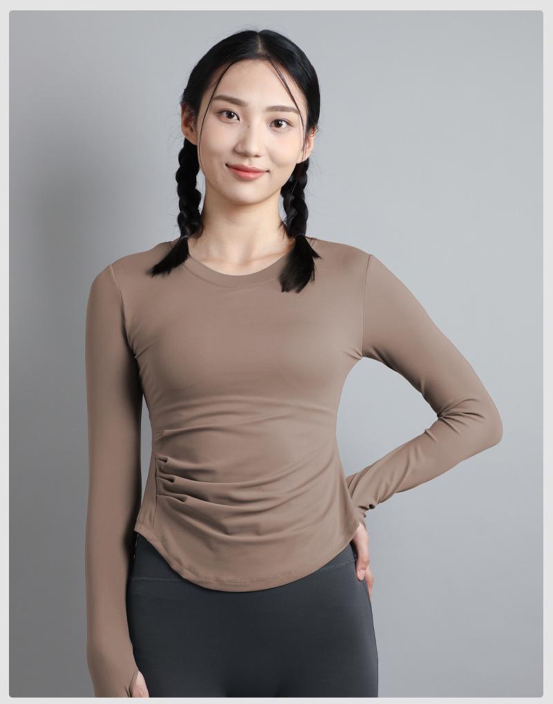 Women's 2025 Nude-Feel Yoga Set: Chest-Pad, Finger-Hole, Slim-Fit, Long Sleeve