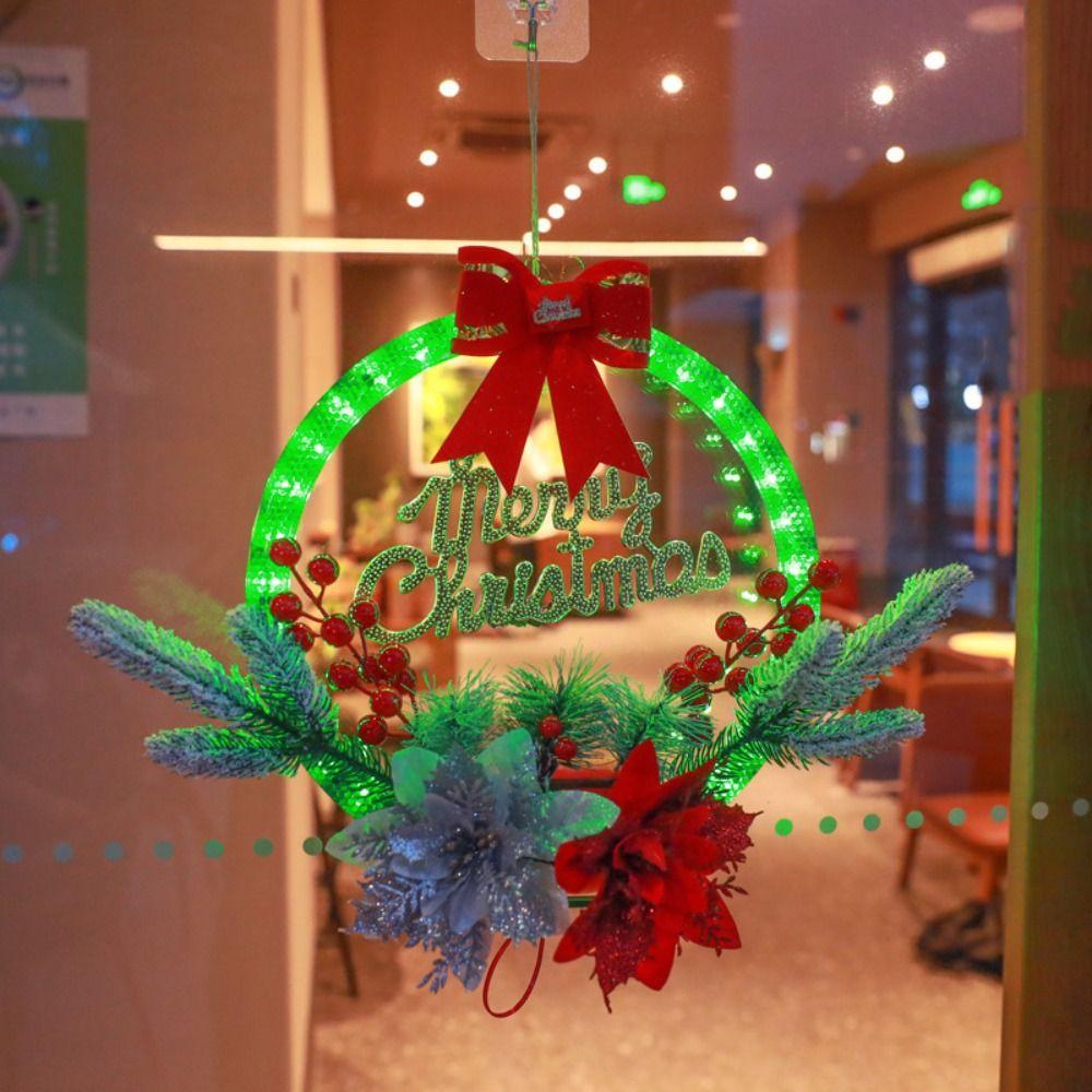 Glowing Christmas Wreath Timer Function LED Christmas Decorations Artificial Wreaths  Outdoor