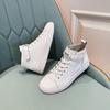 Genuine Leather High-Top White Women's Sneakers - 2025 Spring Collection