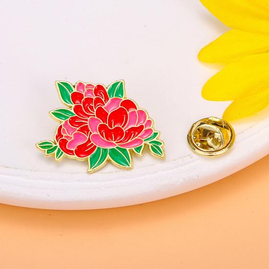 Brooch Pin Vibrant Color Peony Flower Leaves Shape Badge Clothing Decoration Sweaters Hats Bags Accessory