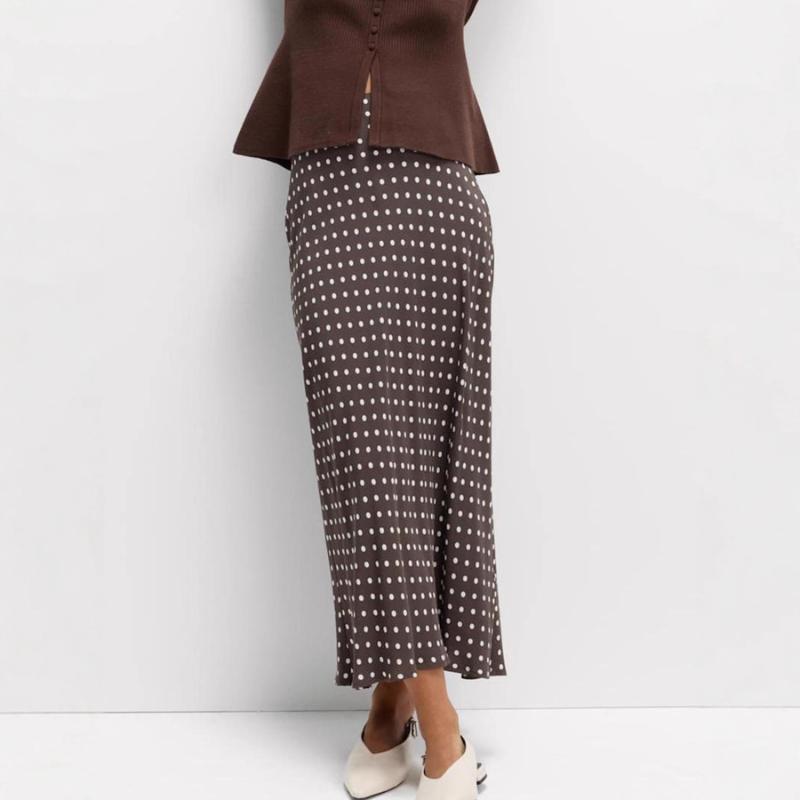 Women's Polka Dot Print Fishtail Skirt High Waist Slim Skirt Hip-covering Long Skirt