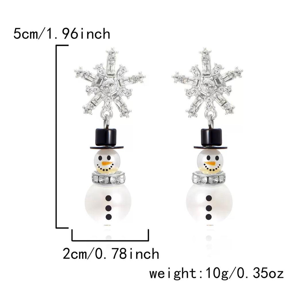 Charming Rhinestone Snowman & Pearl Snowflake Stud Earrings