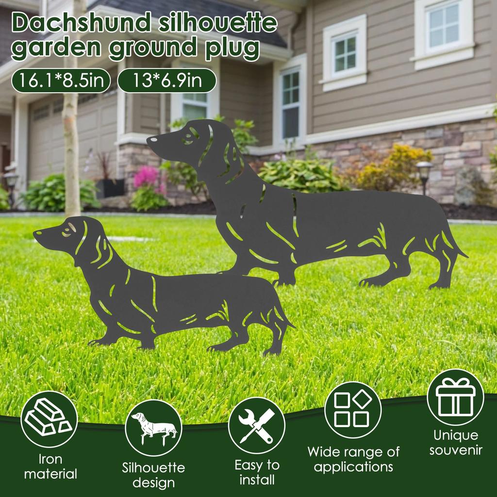 2Pcs Dog Garden Stakes Iron Dachshund Figurines Outdoor Rustproof Garden Iron Art Decoration for Patio Lawn Balcony Dog Lovers