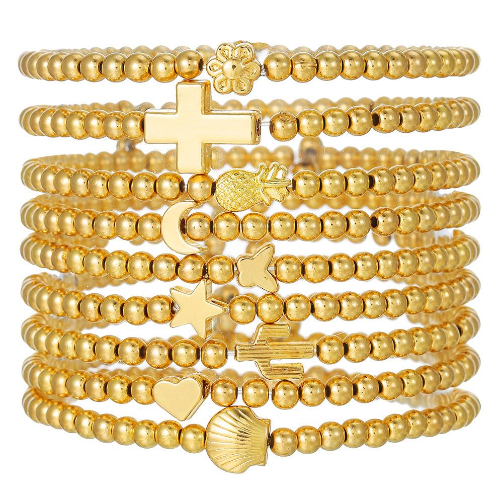 European and American jewelry niche design cross bracelet set sweet cool beaded stacked shell pearl bracelet