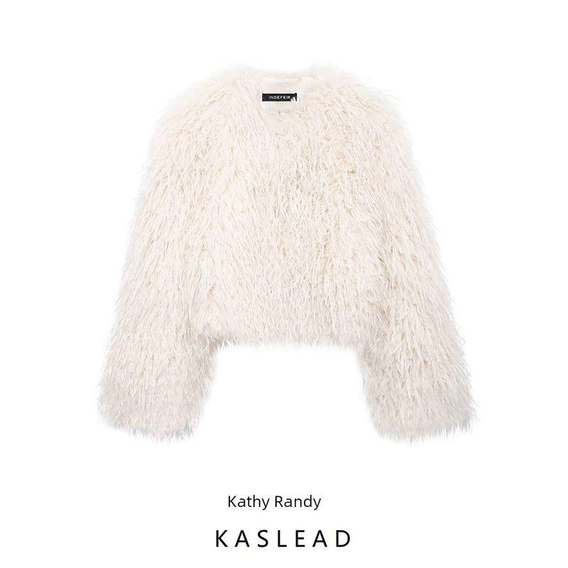 Kaslead New Arrival Women's Clothing Fashion Style Fur Effect Stuffed Long Sleeves Round Neck Short Coat 6318265