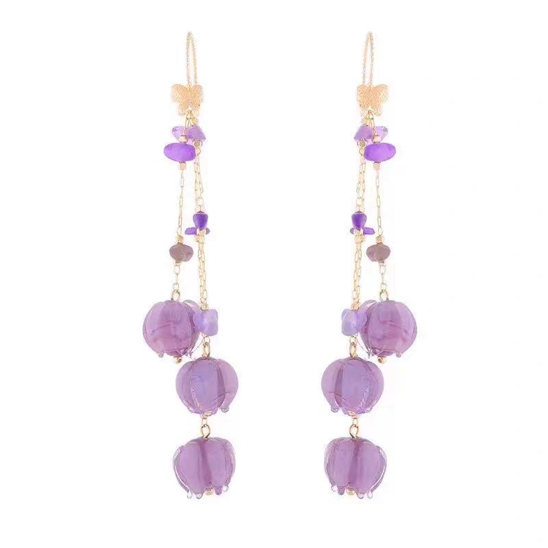 Bai Lu Lila Maiglöckchen Quastenohrringe - Urlaubsstil, Lange, Hochwertige Damenohrringe