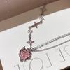 A Single-piece Pink, Understated Luxury Necklace for Women. Features a Minimalist Style with Diamond, Heart, and Star Patterns,