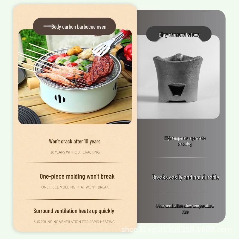 Round Charcoal Grill and Roaster for Outdoor Camping and Home Use